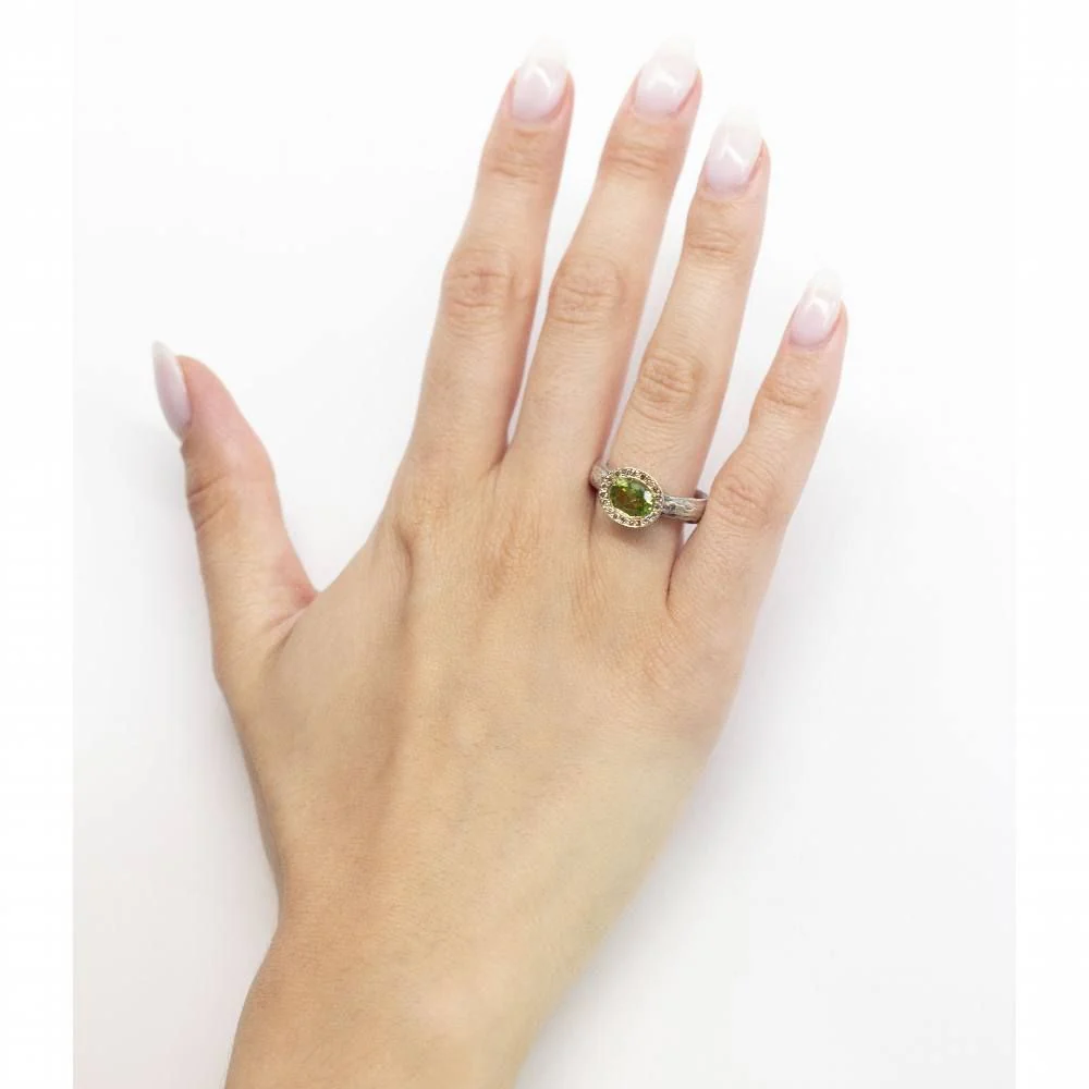 Bague en argent et or avec diamants et péridot - Image 2