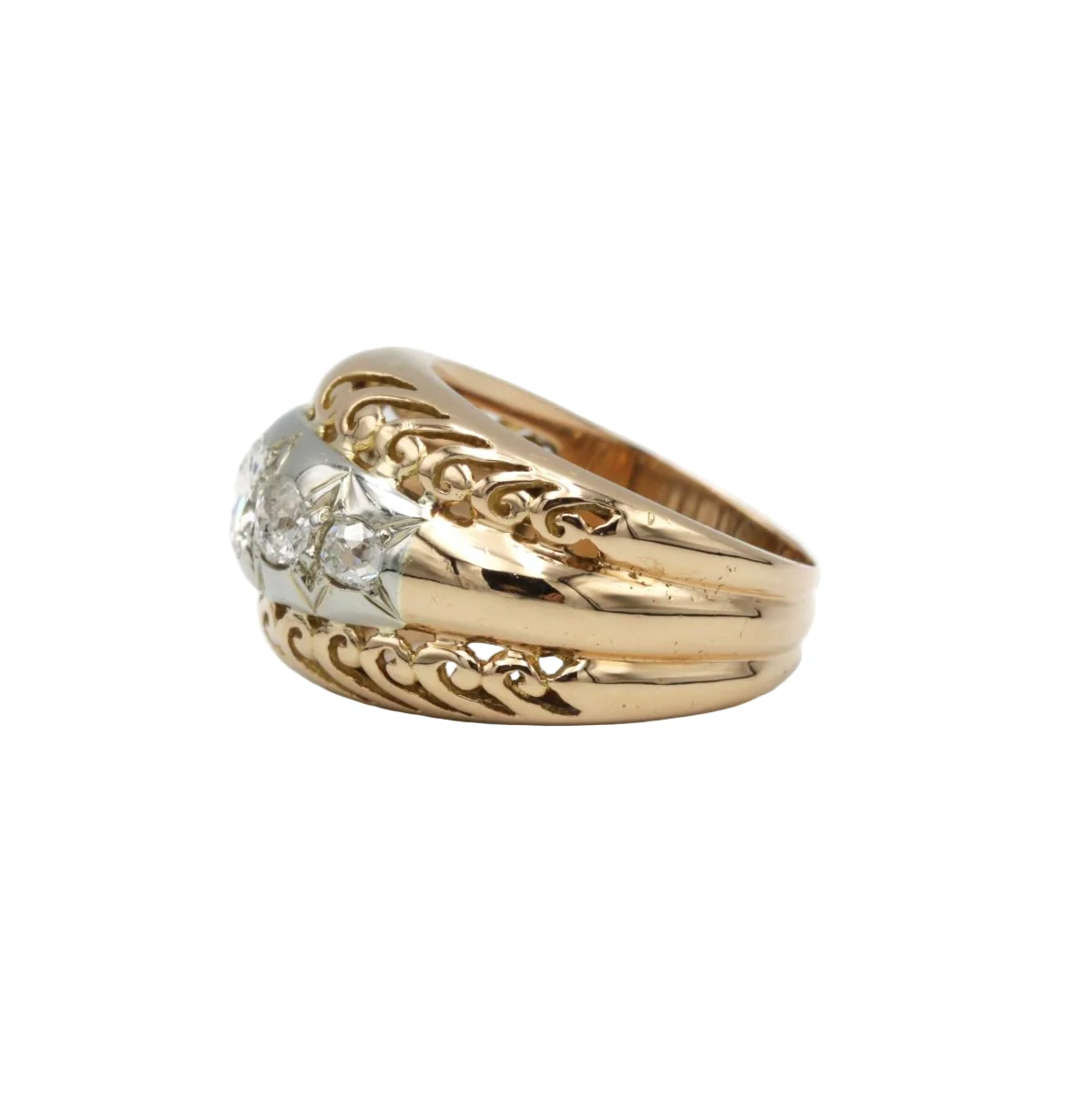 Bague Rétro - Or bi-colore & Diamants - Image 2