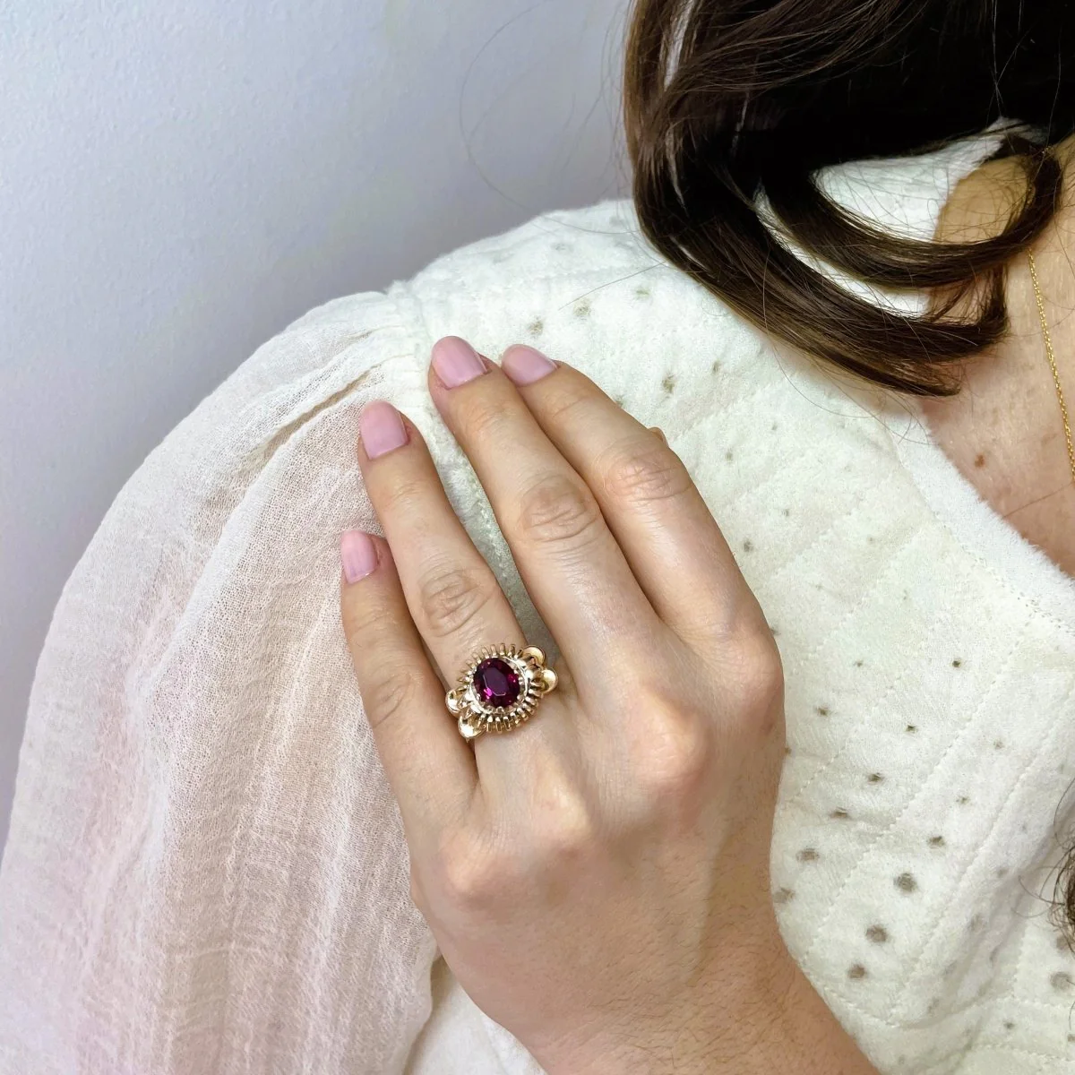 Bague Cocktail grenat rhodolite en or jaune - Image 2