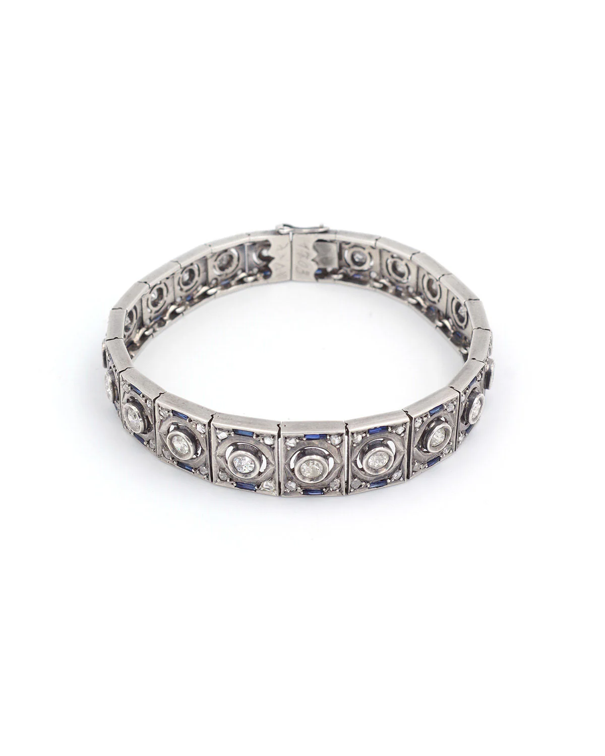 Bracelet Art Deco saphirs et diamants en argent