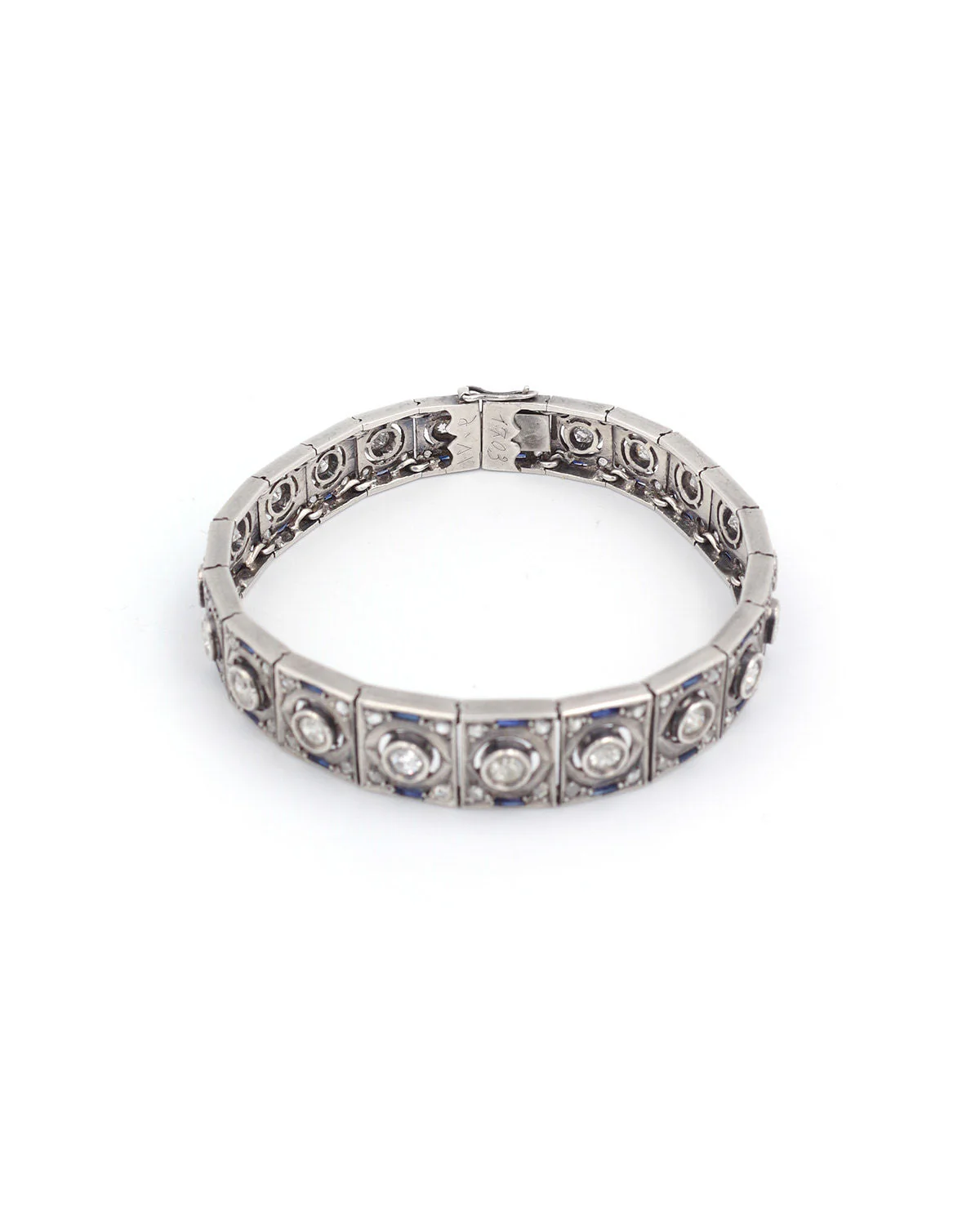 Bracelet Art Deco saphirs et diamants en argent - Image 4