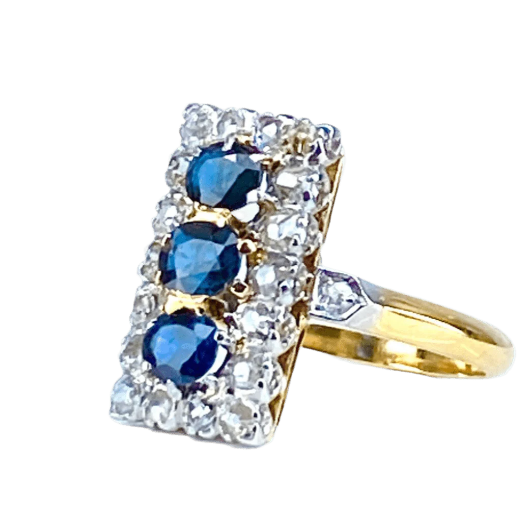 Bague en or jaune, saphirs et diamants - Image 3