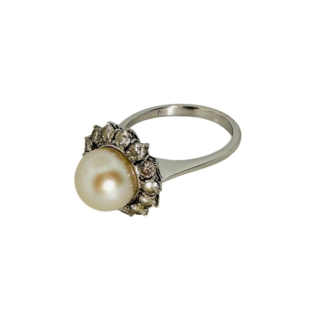 Bague Pompadour en or blanc, perle et diamant - Image 3