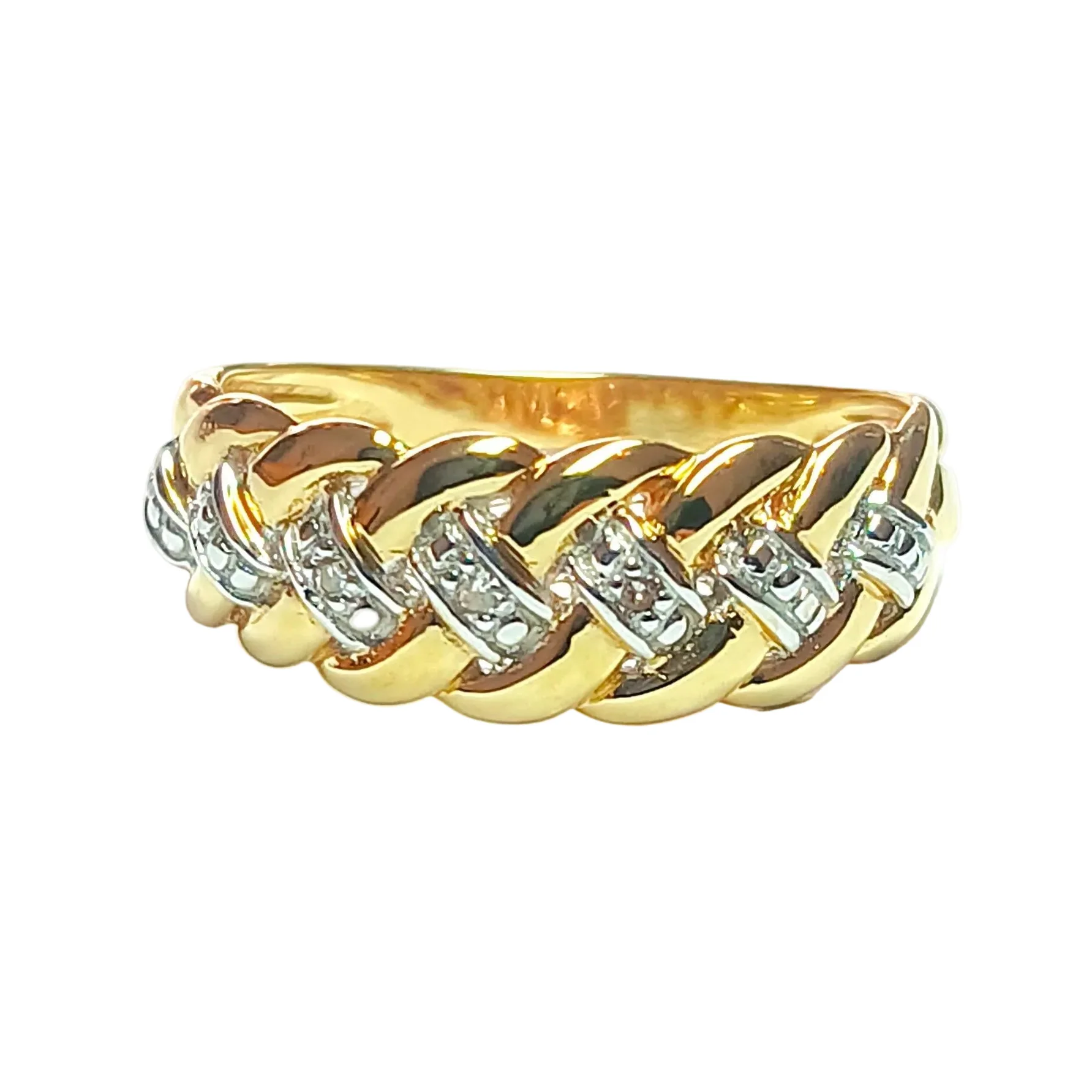 Bague Bandeau en or jaune, or blanc et diamants