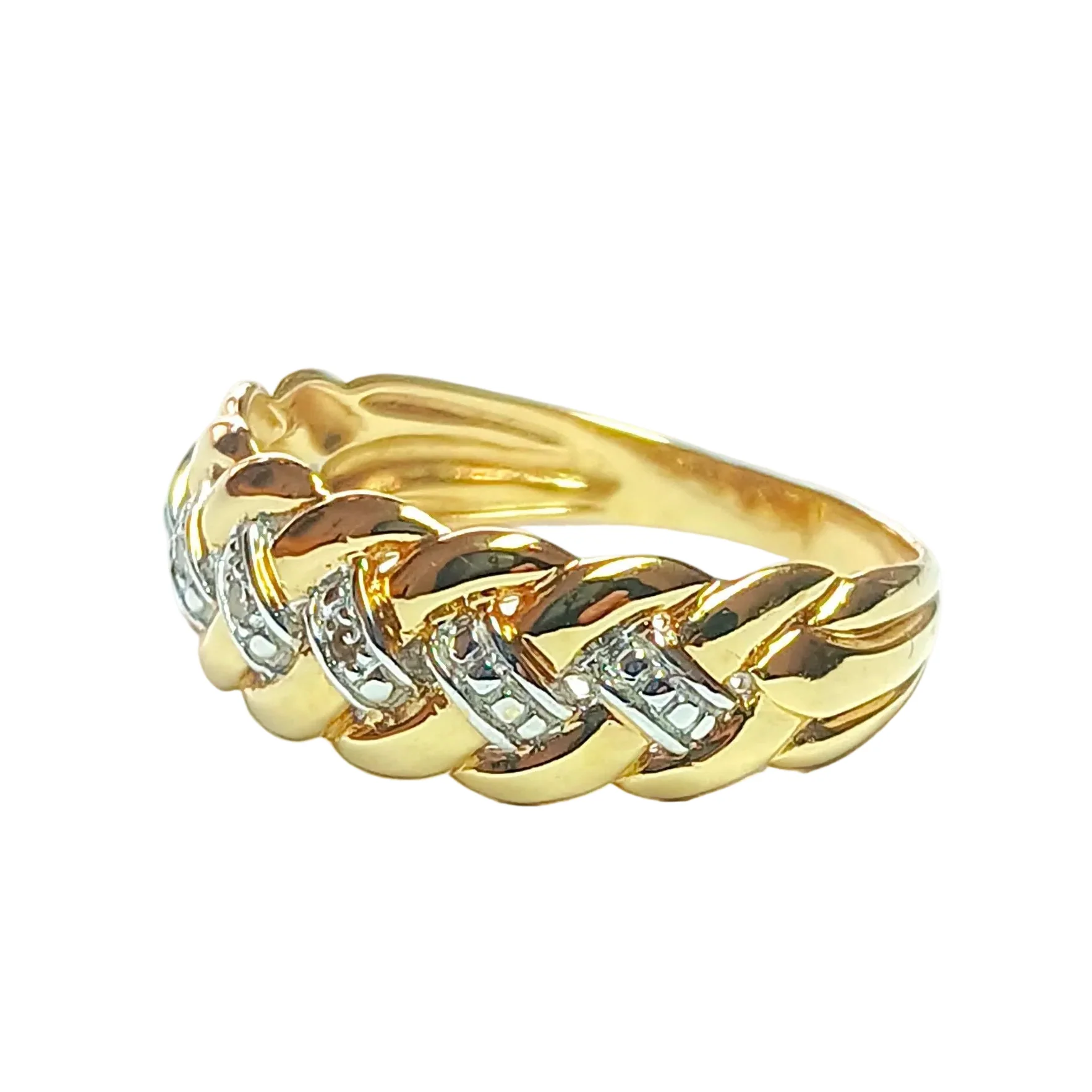 Bague Bandeau en or jaune, or blanc et diamants - Image 3