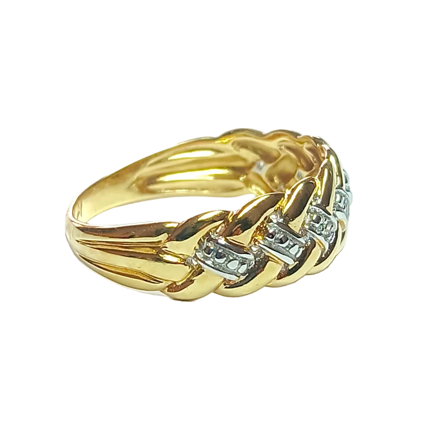 Bague Bandeau en or jaune, or blanc et diamants - Image 4