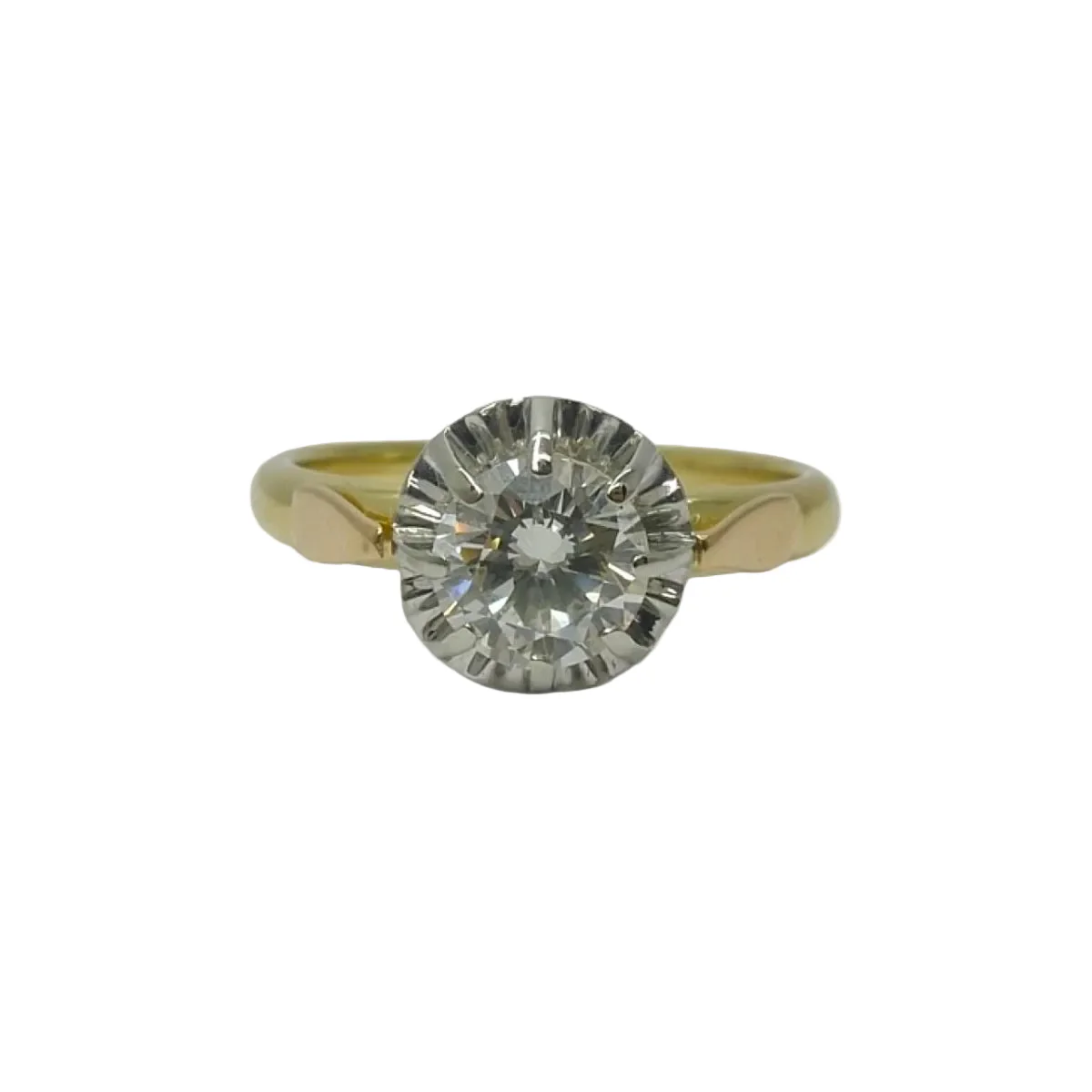 Bague Solitaire en or jaune, or blanc, et diamants