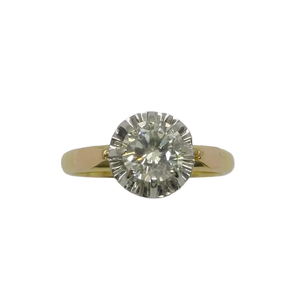 Bague Solitaire en or jaune, or blanc, et diamants - Image 3