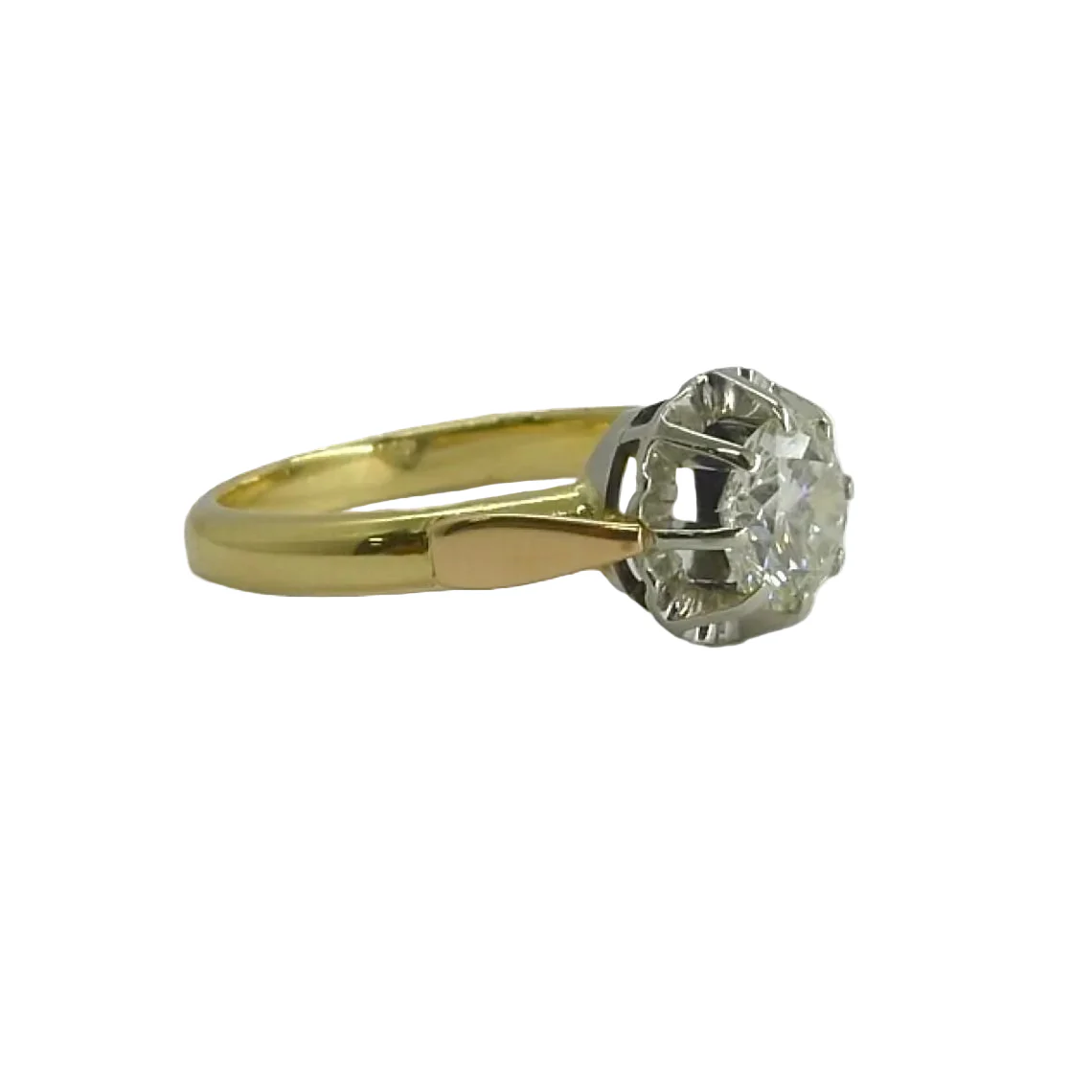 Bague Solitaire en or jaune, or blanc, et diamants - Image 6