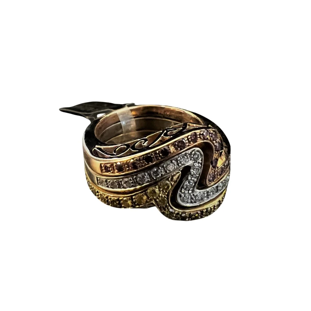 Bague Bandeau trois ors et diamants - Image 2