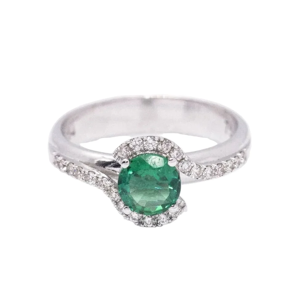 Bague Solitaire en or blanc, émeraude et diamant