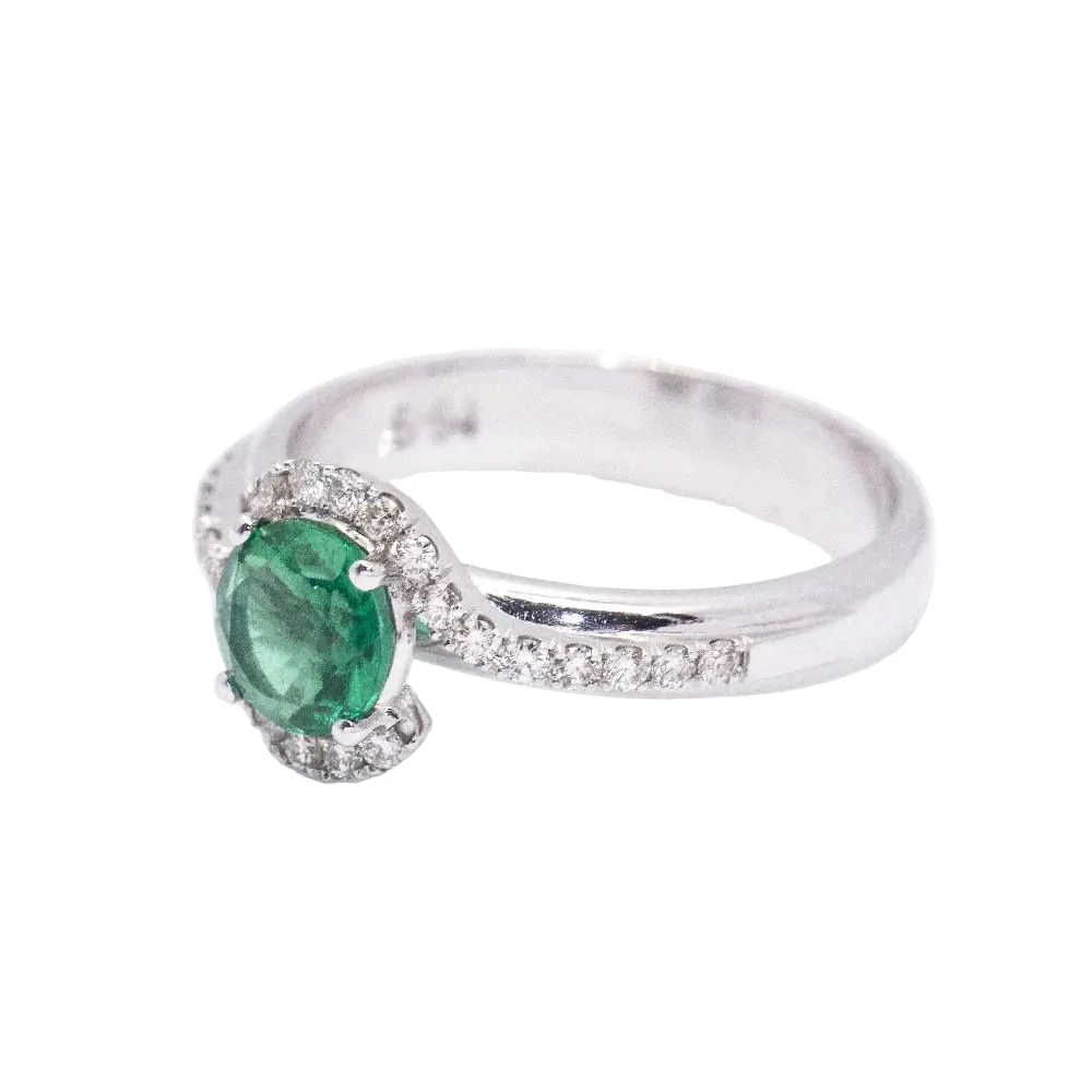 Bague Solitaire en or blanc, émeraude et diamant - Image 4