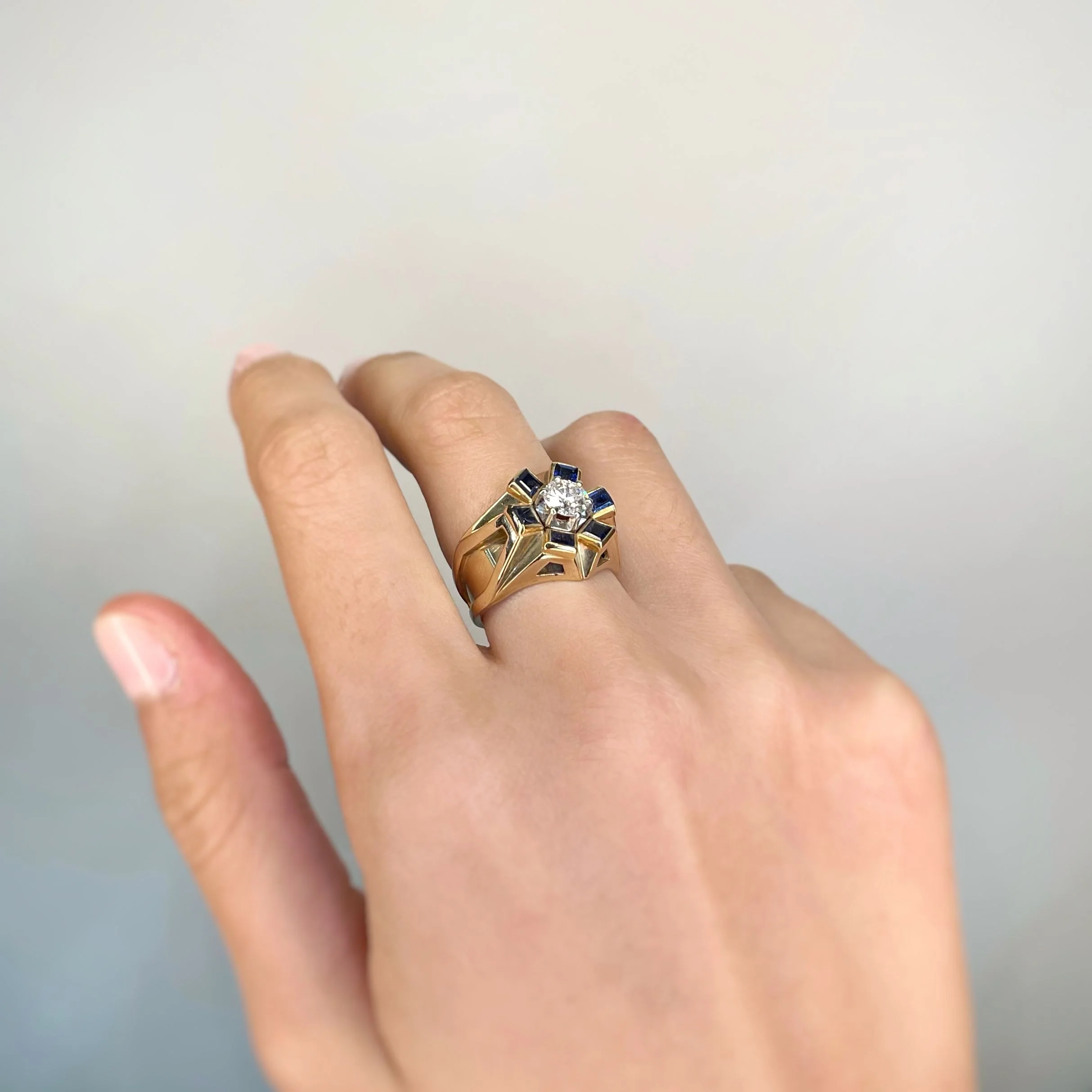 Bague - Or, Platine, Diamant et Saphirs - Image 4