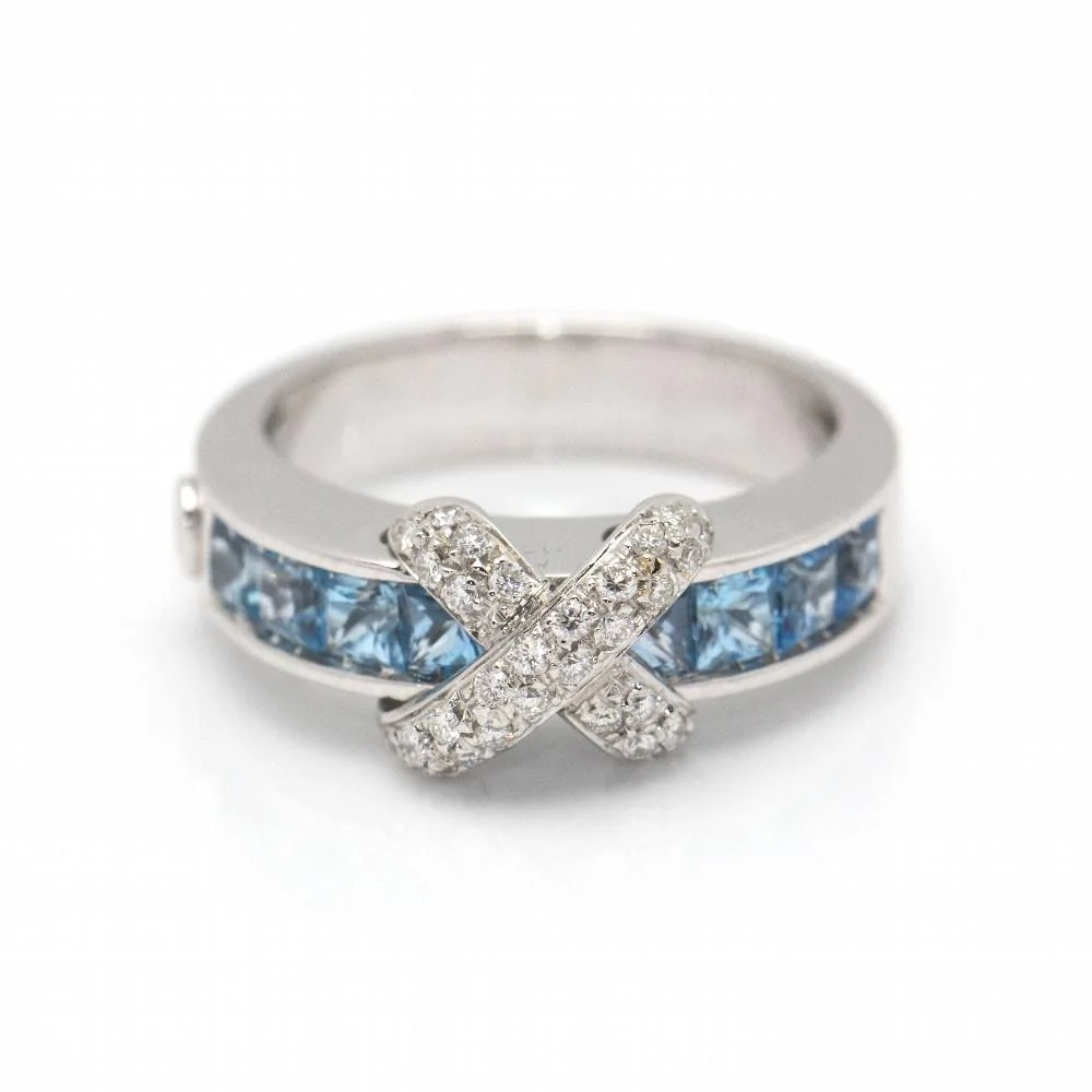 Bague en or blanc, topazes et diamants d'occasion - Image 2