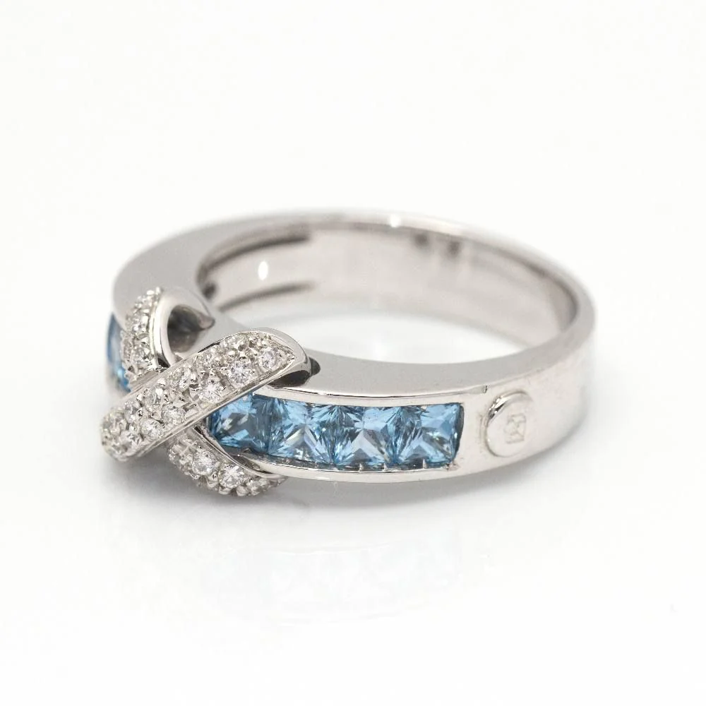 Bague en or blanc, topazes et diamants d'occasion - Image 4