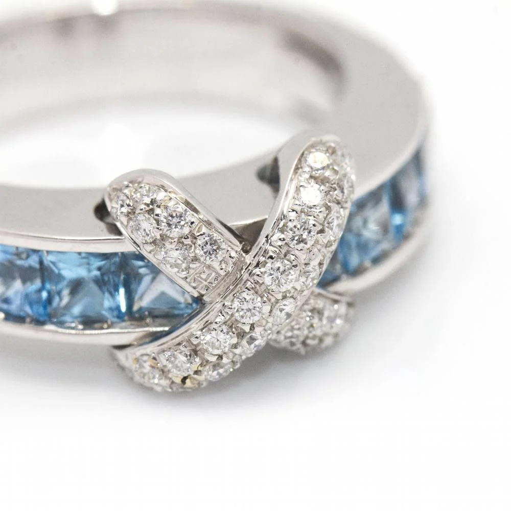 Bague en or blanc, topazes et diamants d'occasion - Image 6