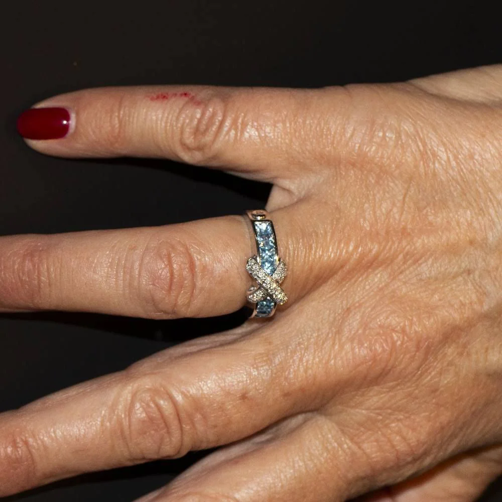 Bague en or blanc, topazes et diamants d'occasion - Image 7