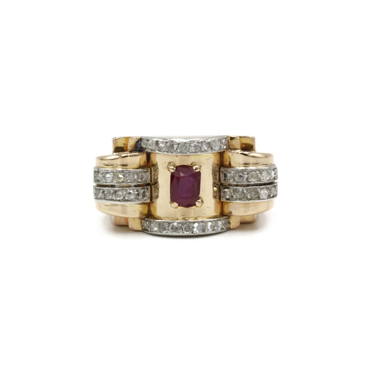 Bague - Or, Platine, Diamants & Rubis