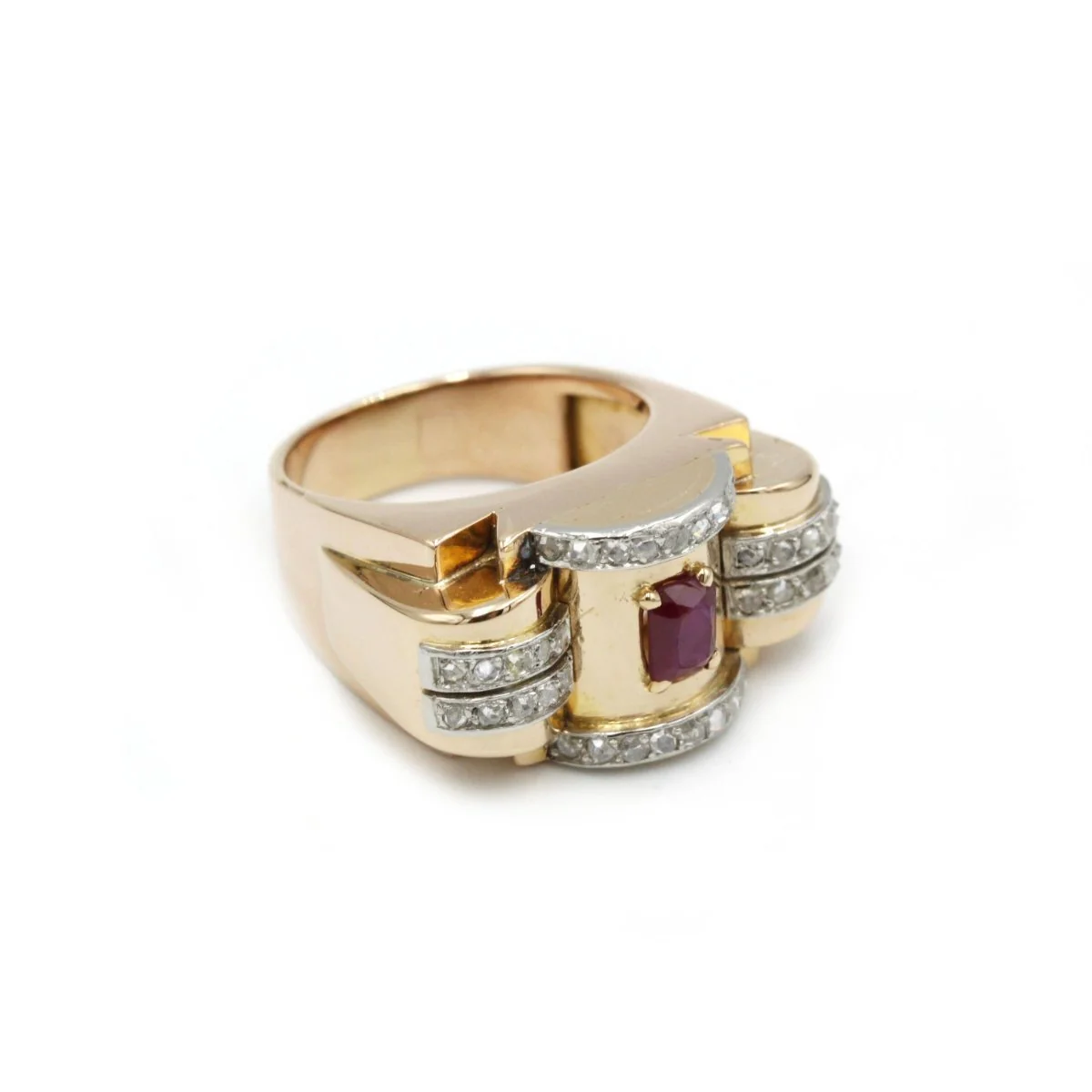 Bague - Or, Platine, Diamants & Rubis - Image 4