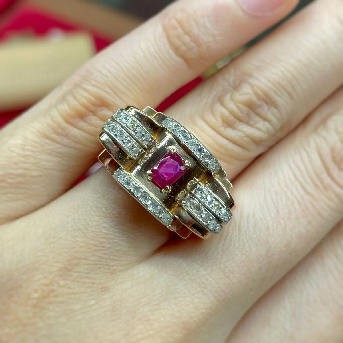 Bague - Or, Platine, Diamants & Rubis - Image 5