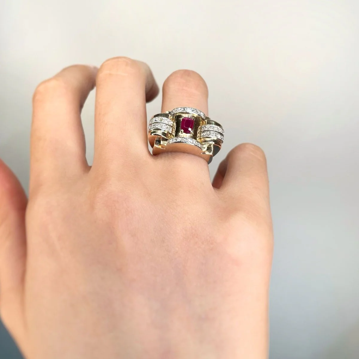 Bague - Or, Platine, Diamants & Rubis - Image 6