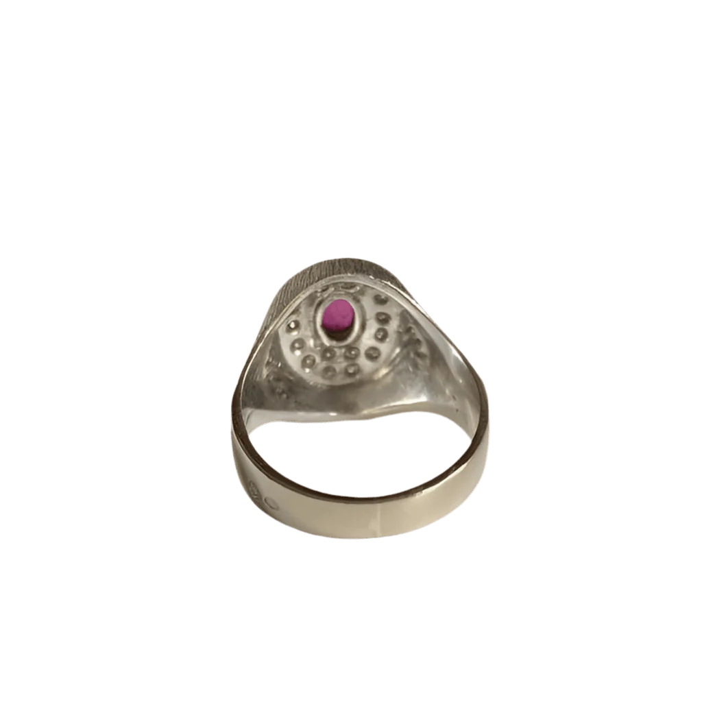 Bague chevalière en or gris, rubis et diamant - Image 4