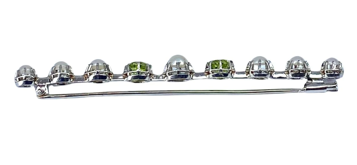 Broche barrette en or blanc et platine en perle et peridot - Image 2