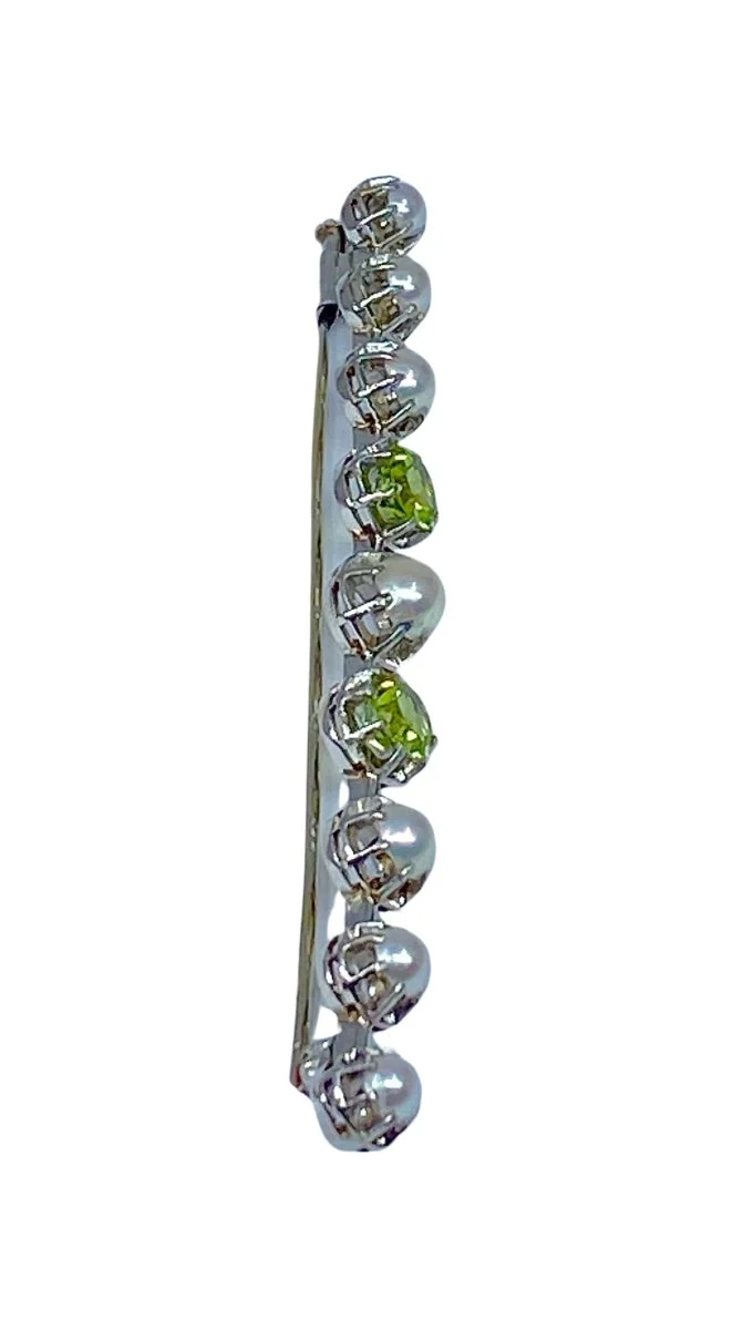 Broche barrette en or blanc et platine en perle et peridot - Image 3