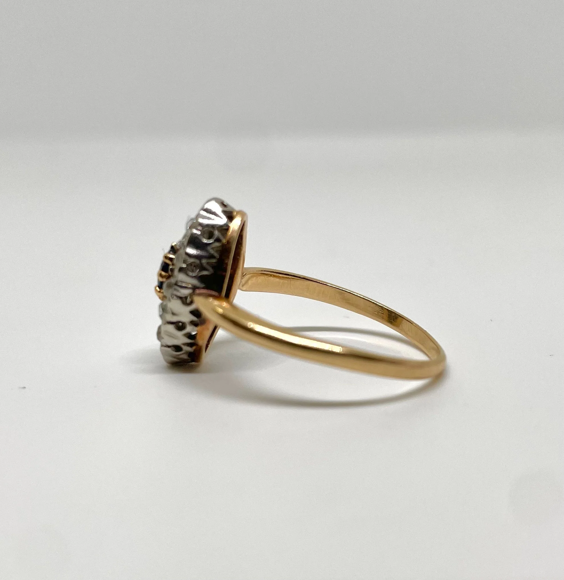 Bague marquise vintage saphir et diamants taille rose - Image 3