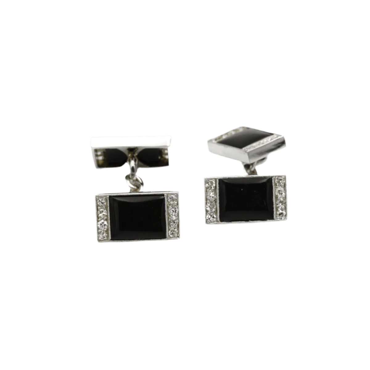 Boutons de Manchettes en or blanc, onyx et diamants
