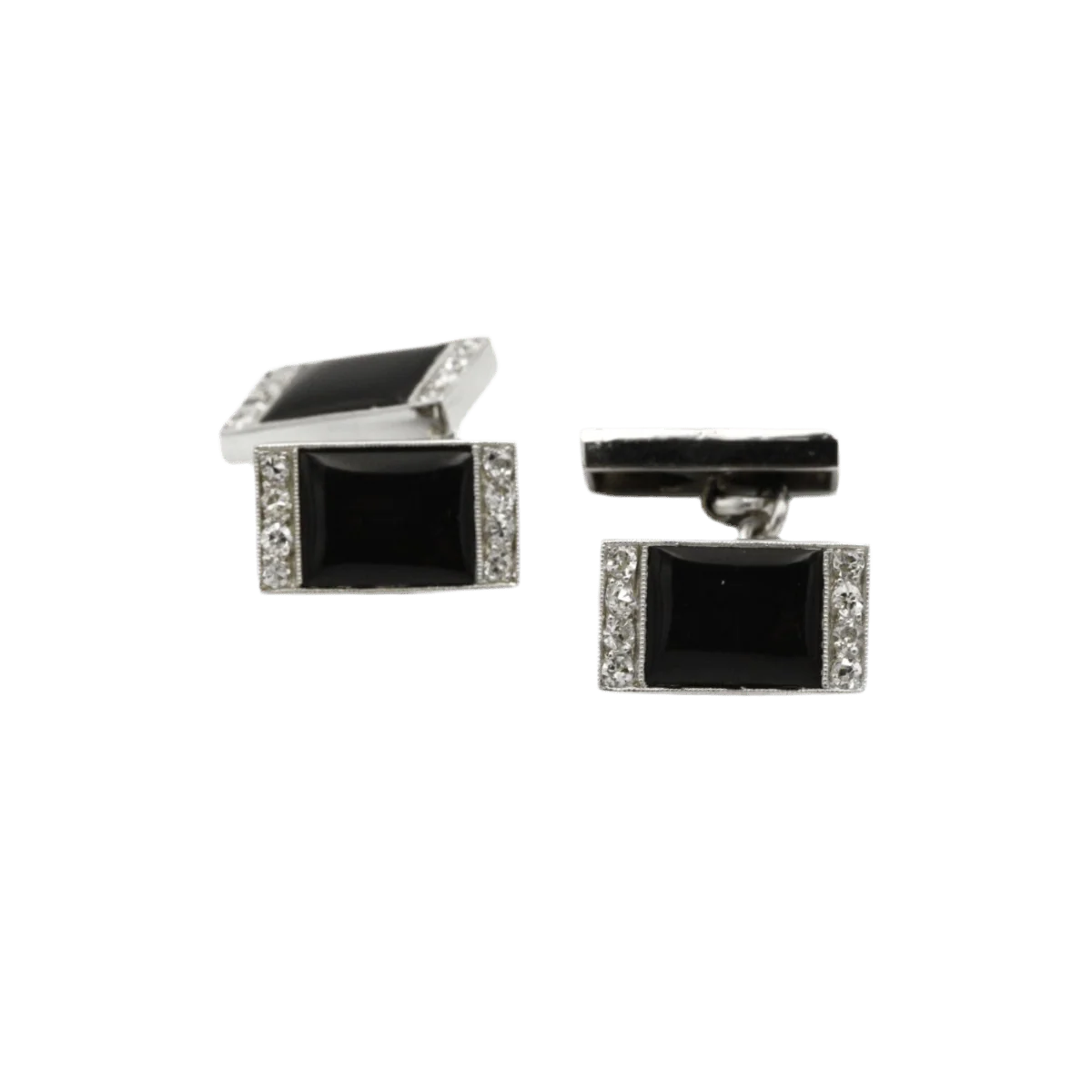Boutons de Manchettes en or blanc, onyx et diamants - Image 2