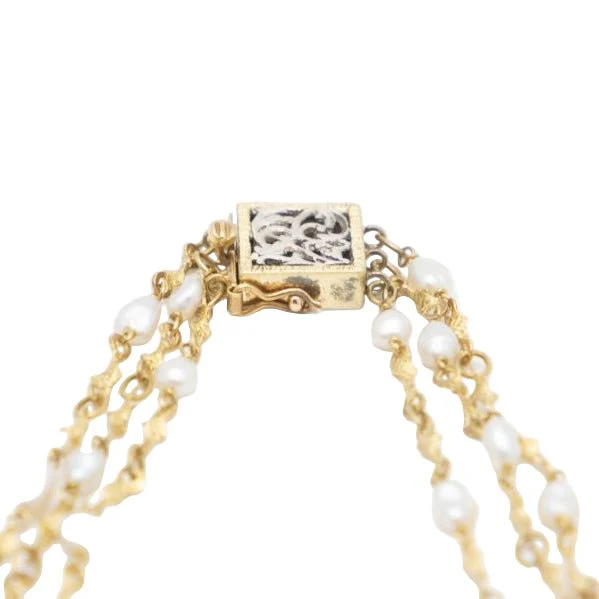 Collier Sautoir en or jaune, or blanc et perles - Image 3