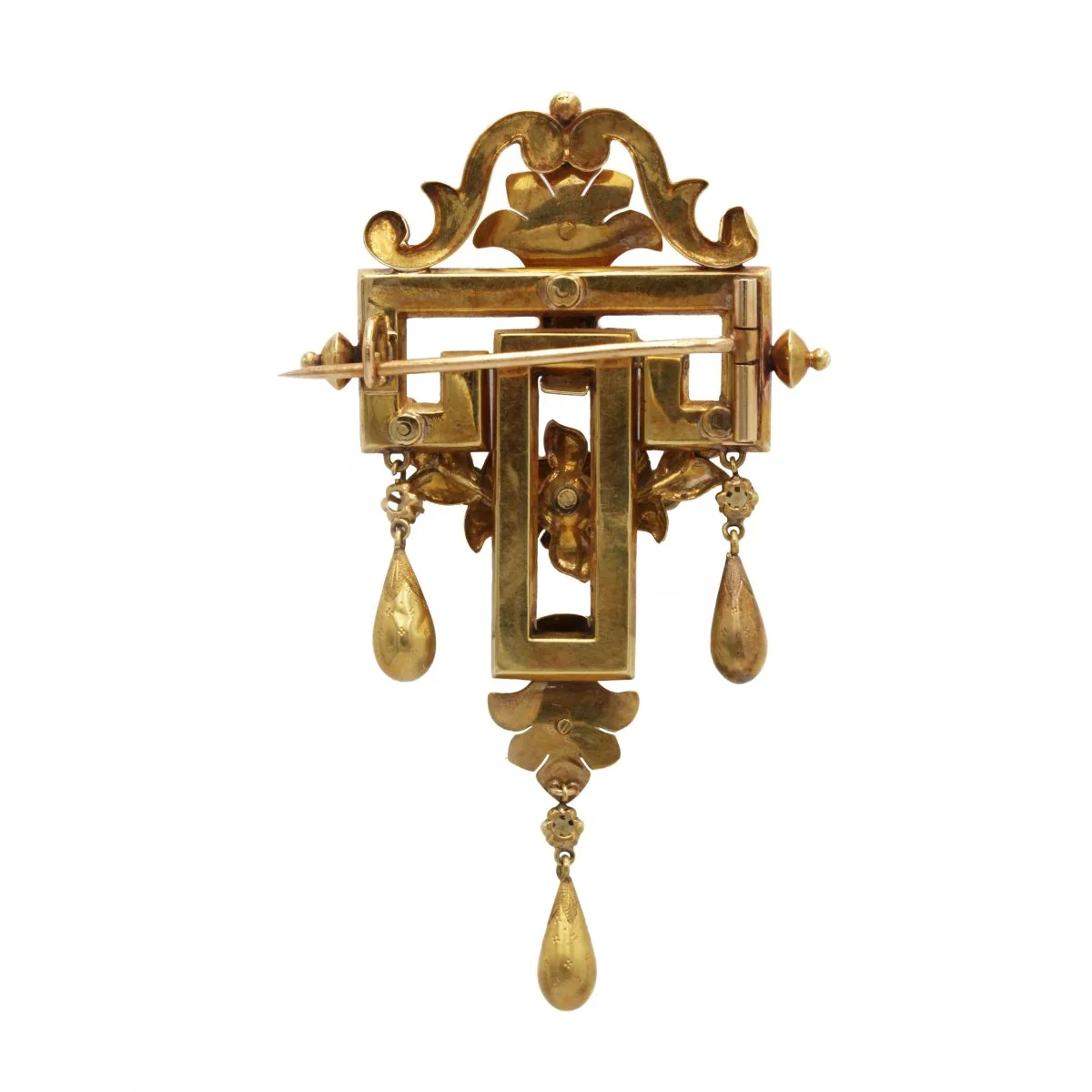 Broche Épingle en or jaune, perles et grenats - Image 2