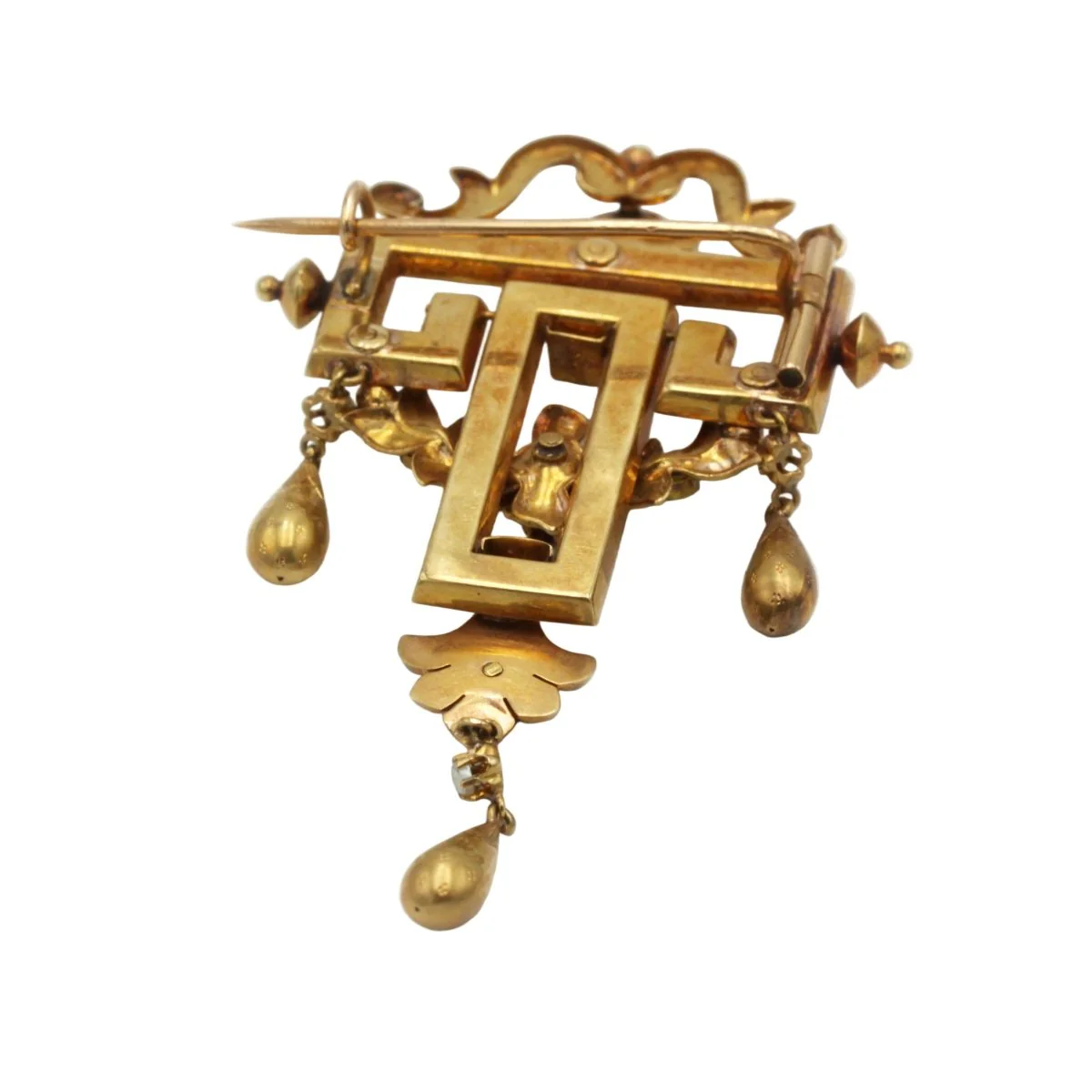Broche Épingle en or jaune, perles et grenats - Image 3