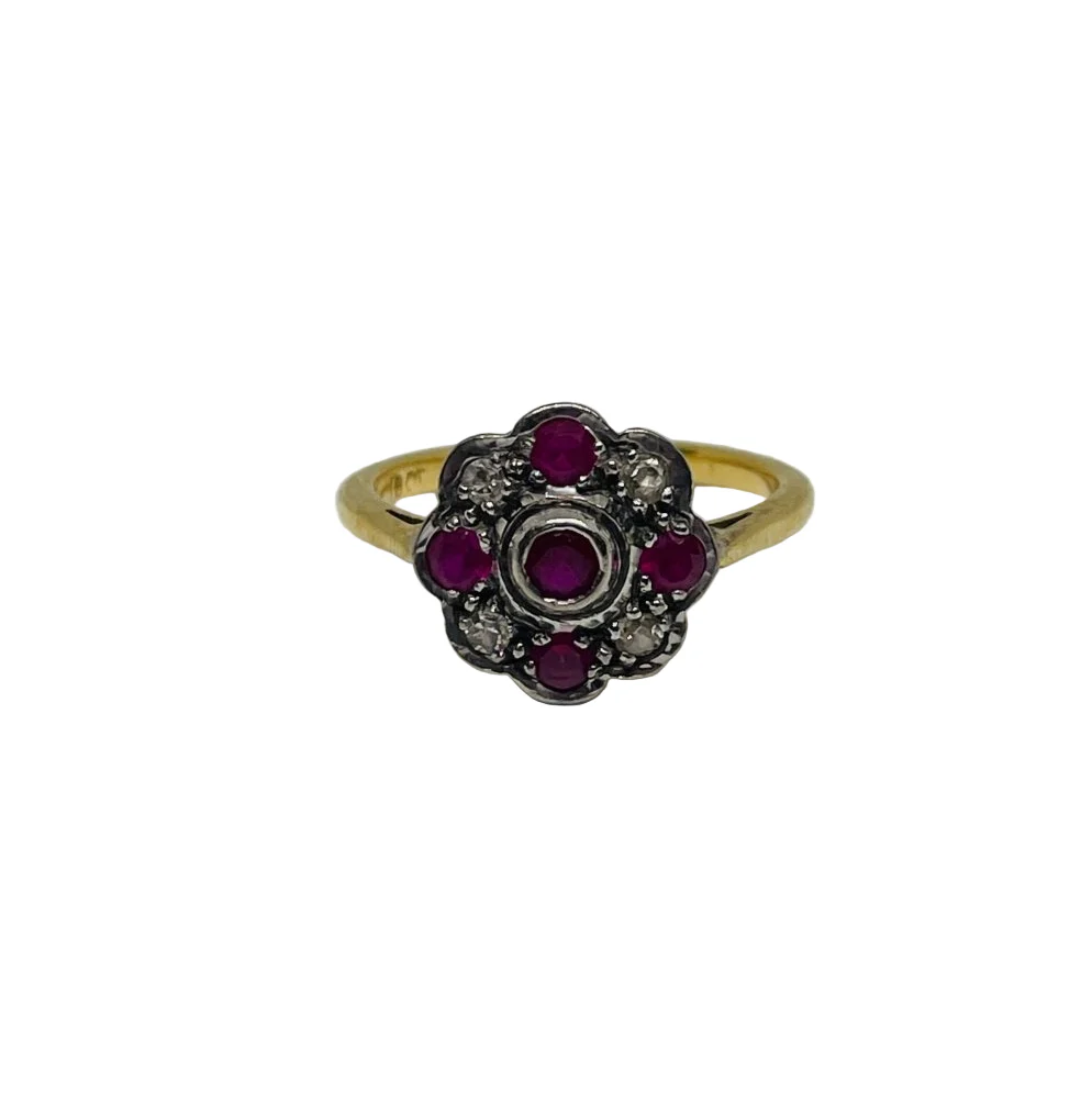 Bague marguerite art déco rubis et diamants