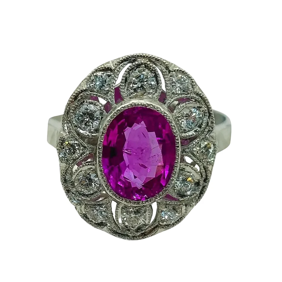 Bague Entourage en platine, saphir et diamants
