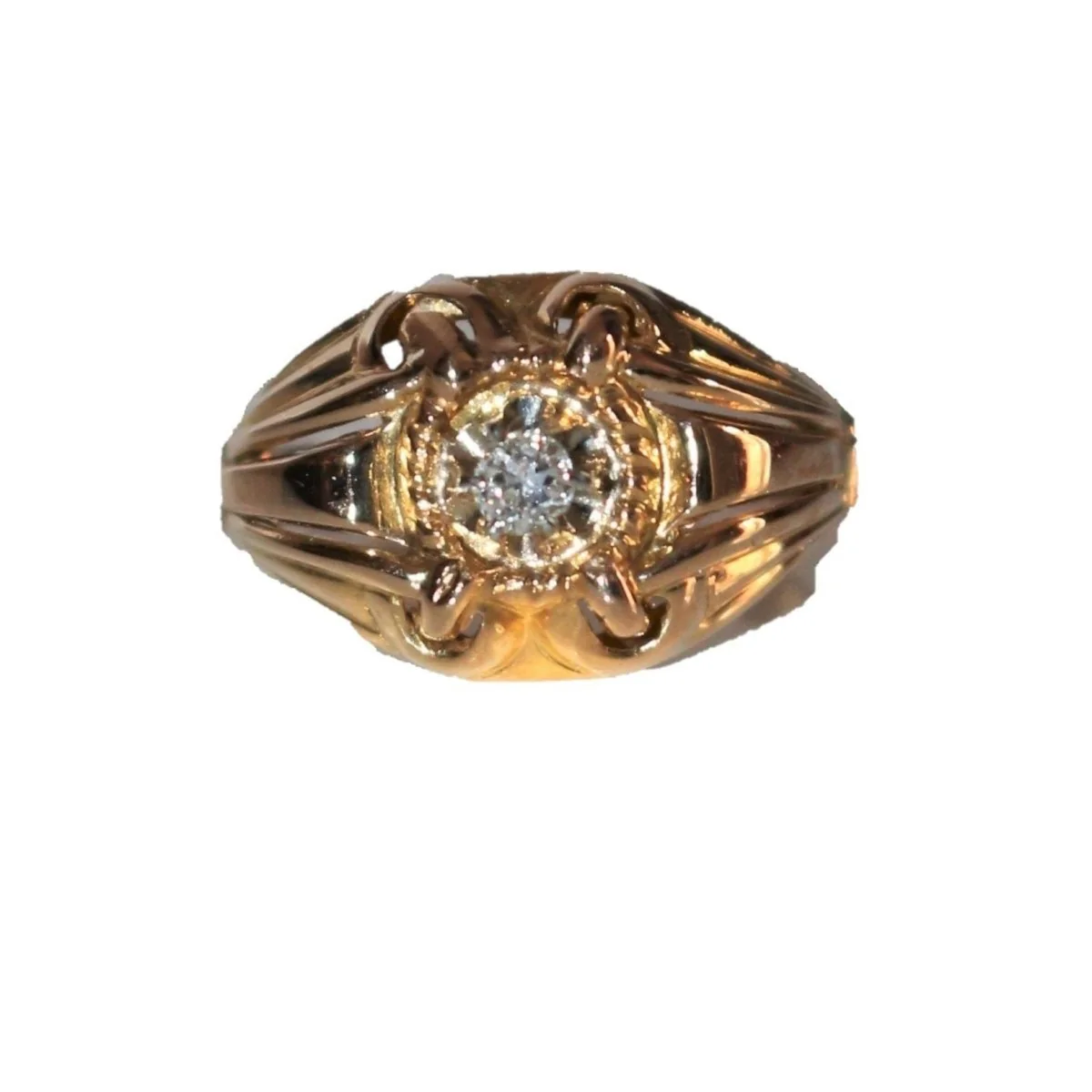 Bague Années 40 Godronnée Et Ajourée