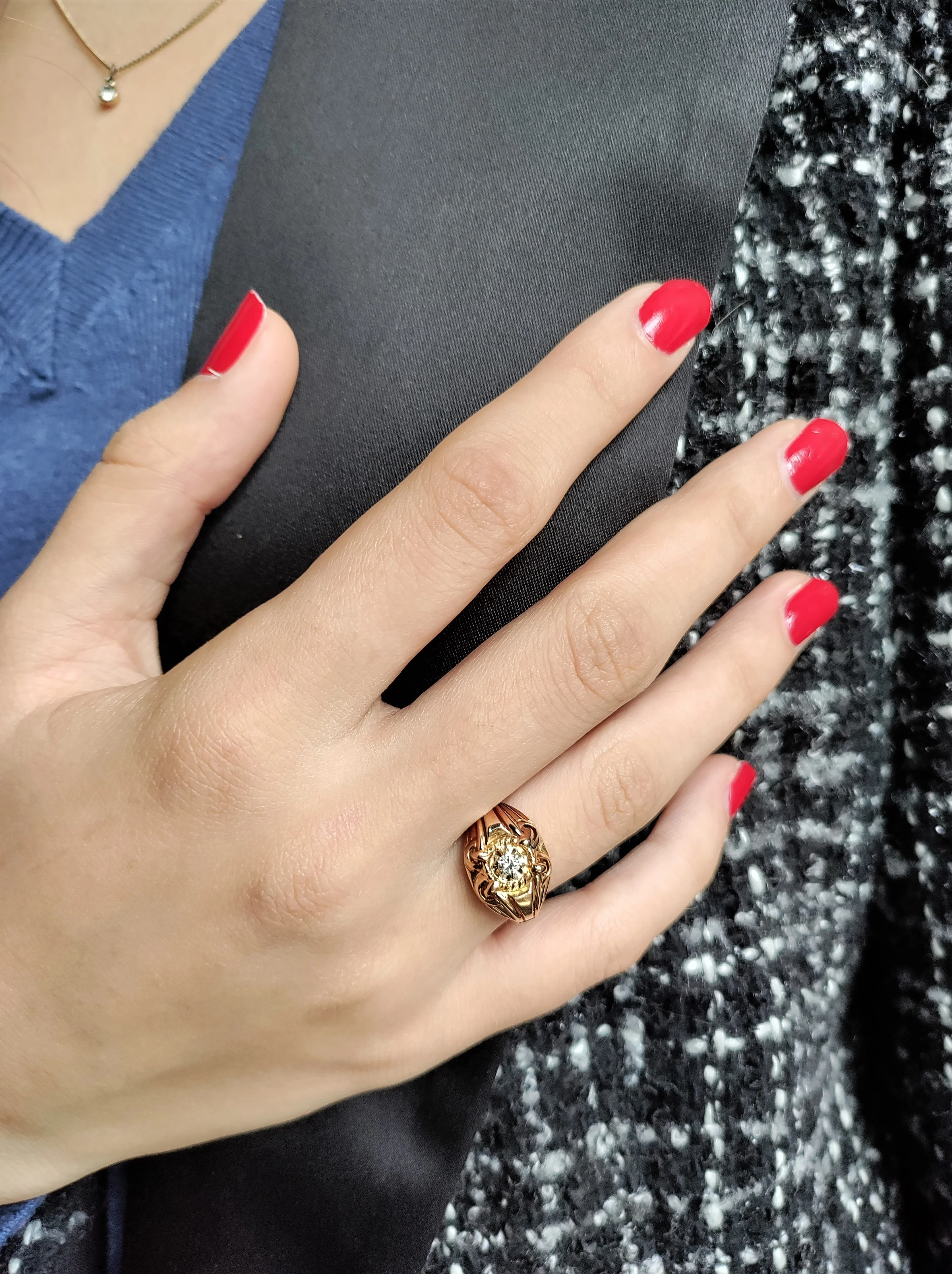 Bague Années 40 Godronnée Et Ajourée - Image 10