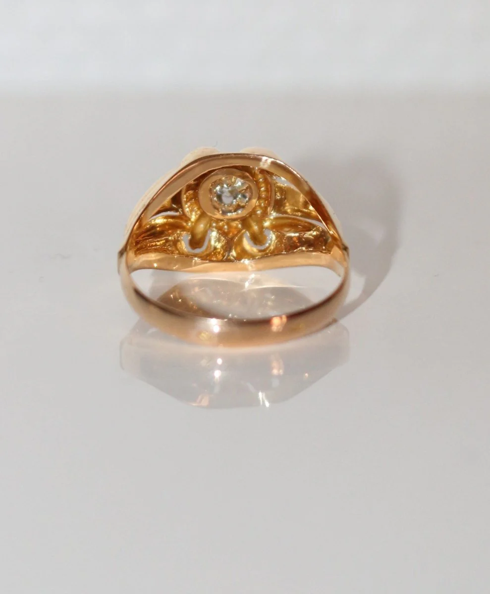 Bague Années 40 Godronnée Et Ajourée - Image 2