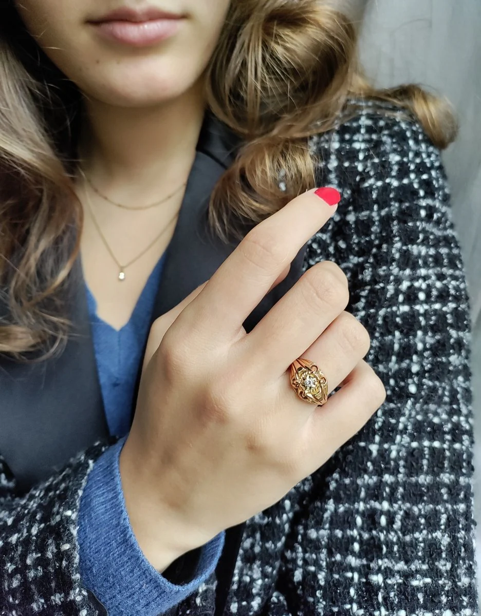 Bague Années 40 Godronnée Et Ajourée - Image 8