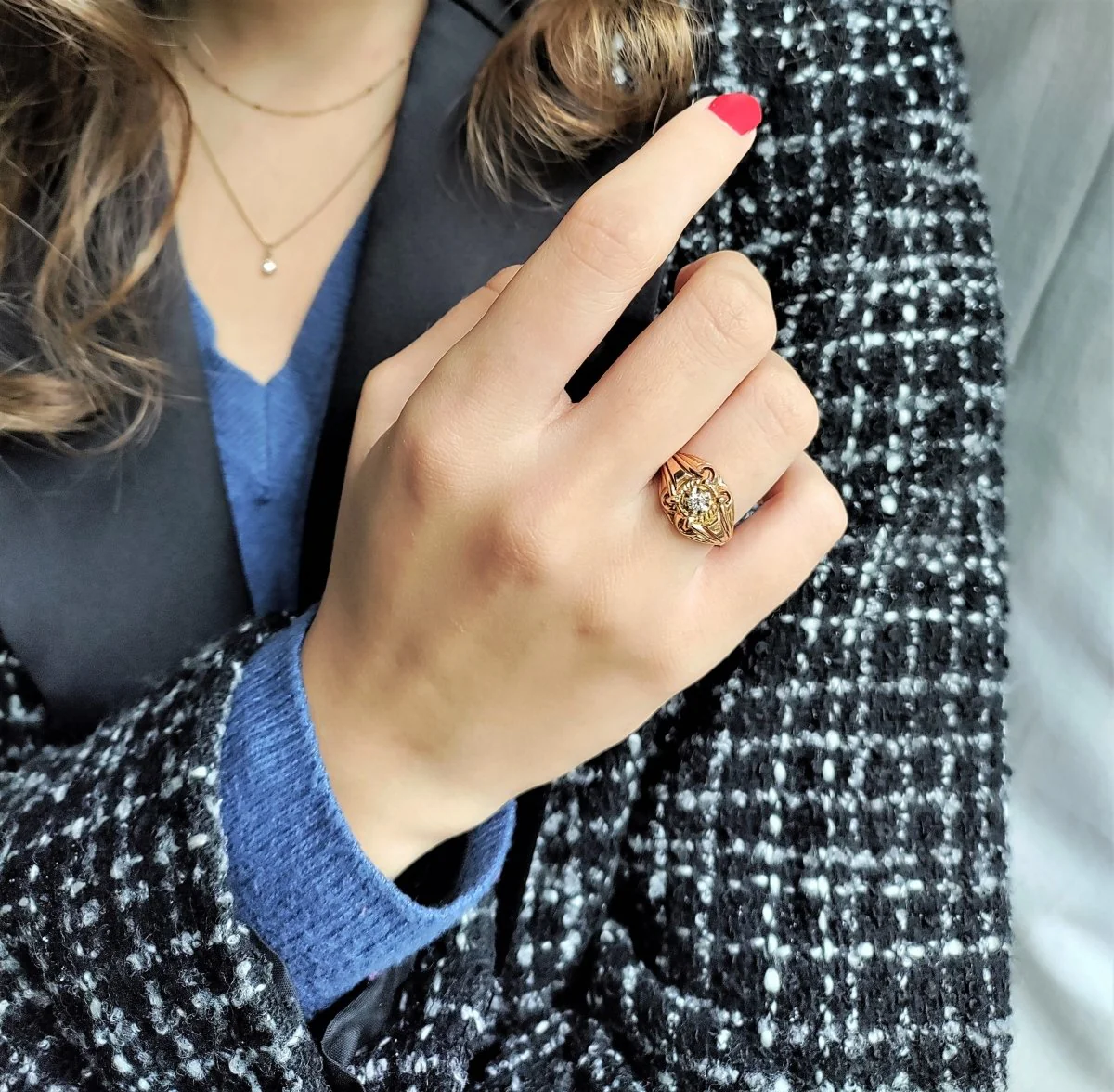 Bague Années 40 Godronnée Et Ajourée - Image 9