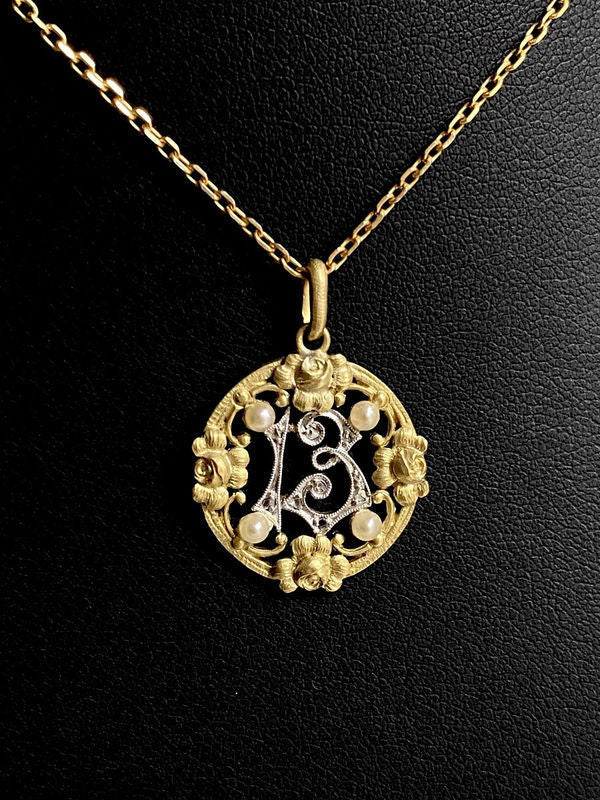 Pendentif Art Nouveau porte bonheur "13" en or 18k - Image 2