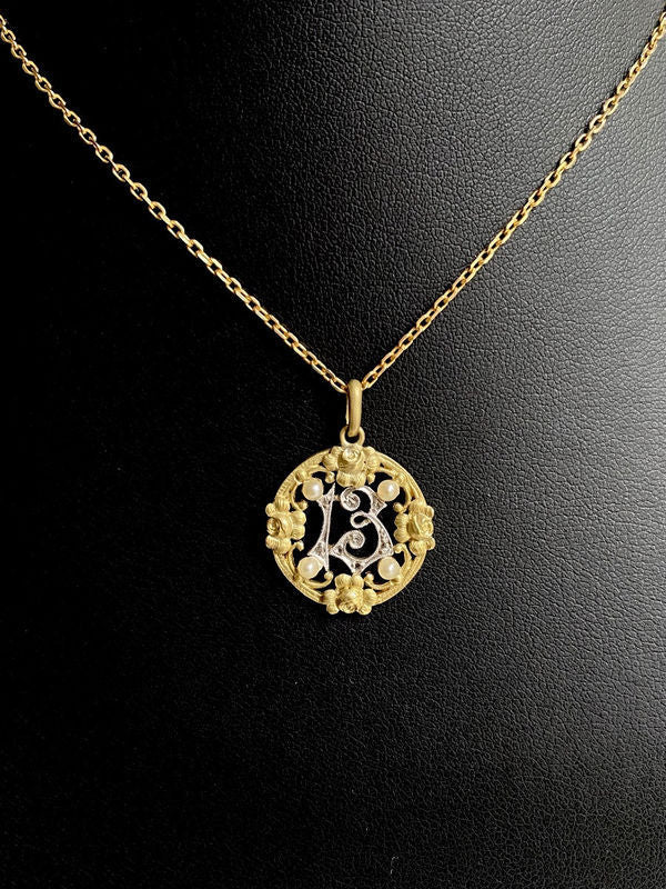 Pendentif Art Nouveau porte bonheur "13" en or 18k - Image 3