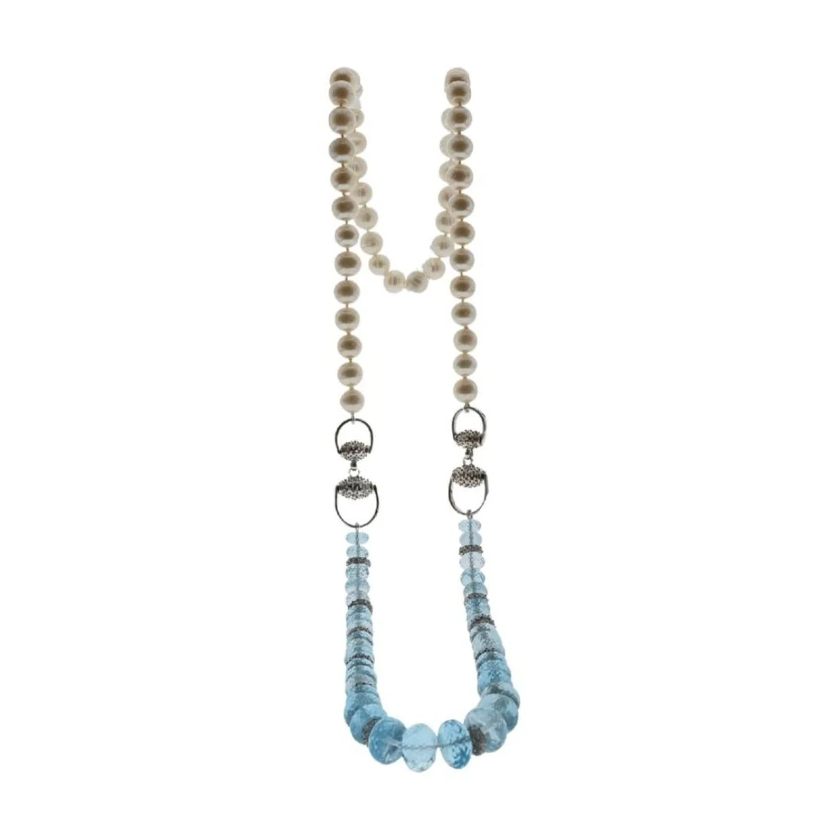 Collier Sautoir en argent, perles et topazes