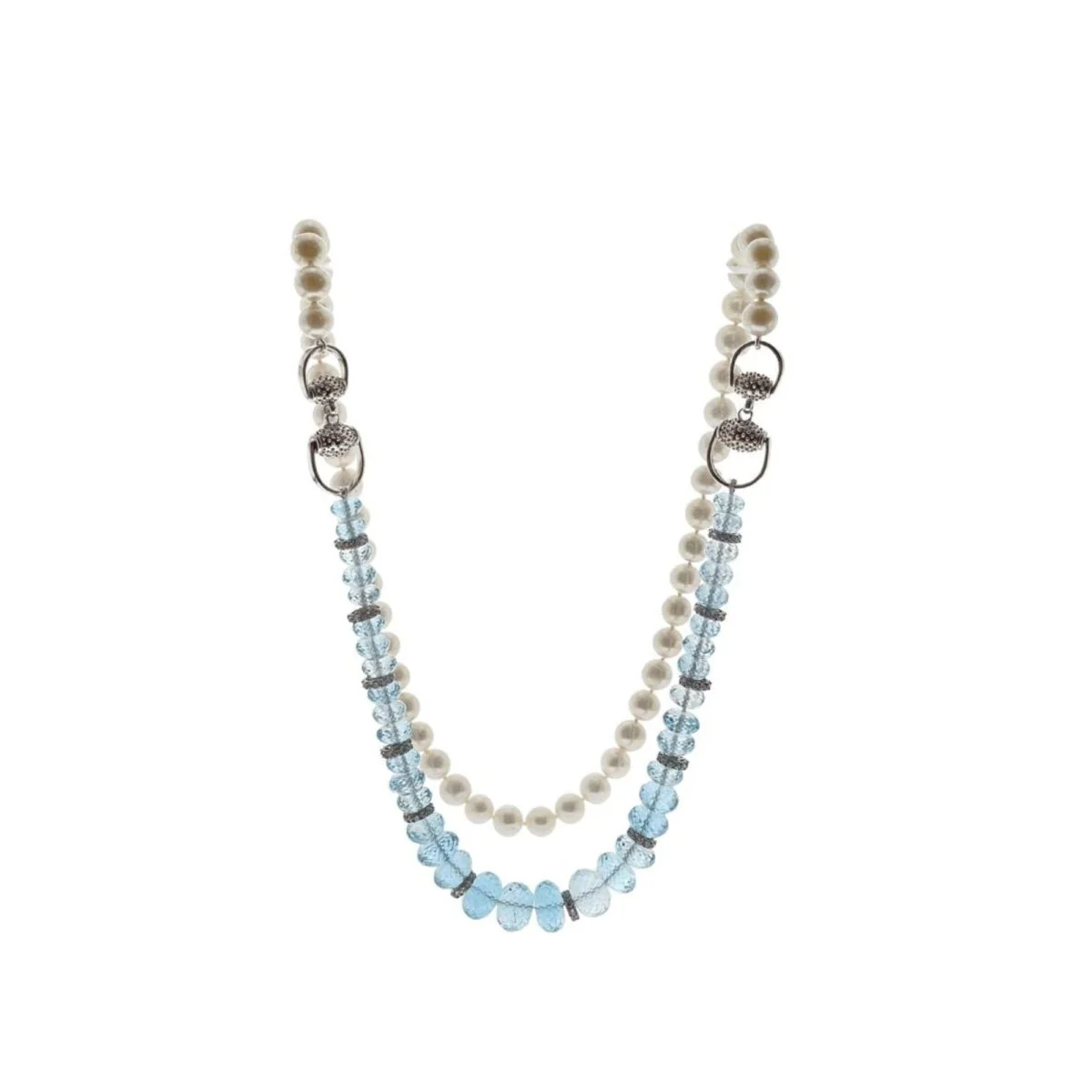 Collier Sautoir en argent, perles et topazes - Image 3
