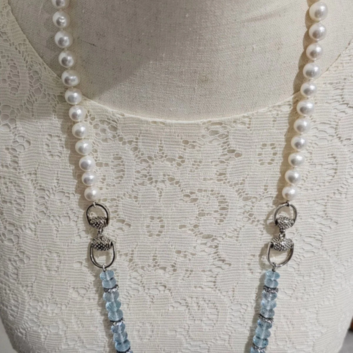 Collier Sautoir en argent, perles et topazes - Image 5