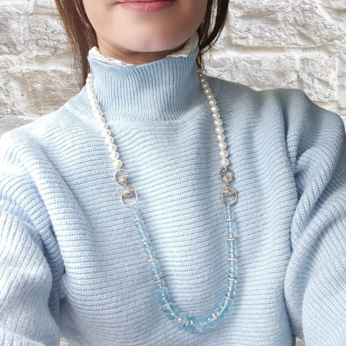 Collier Sautoir en argent, perles et topazes - Image 6