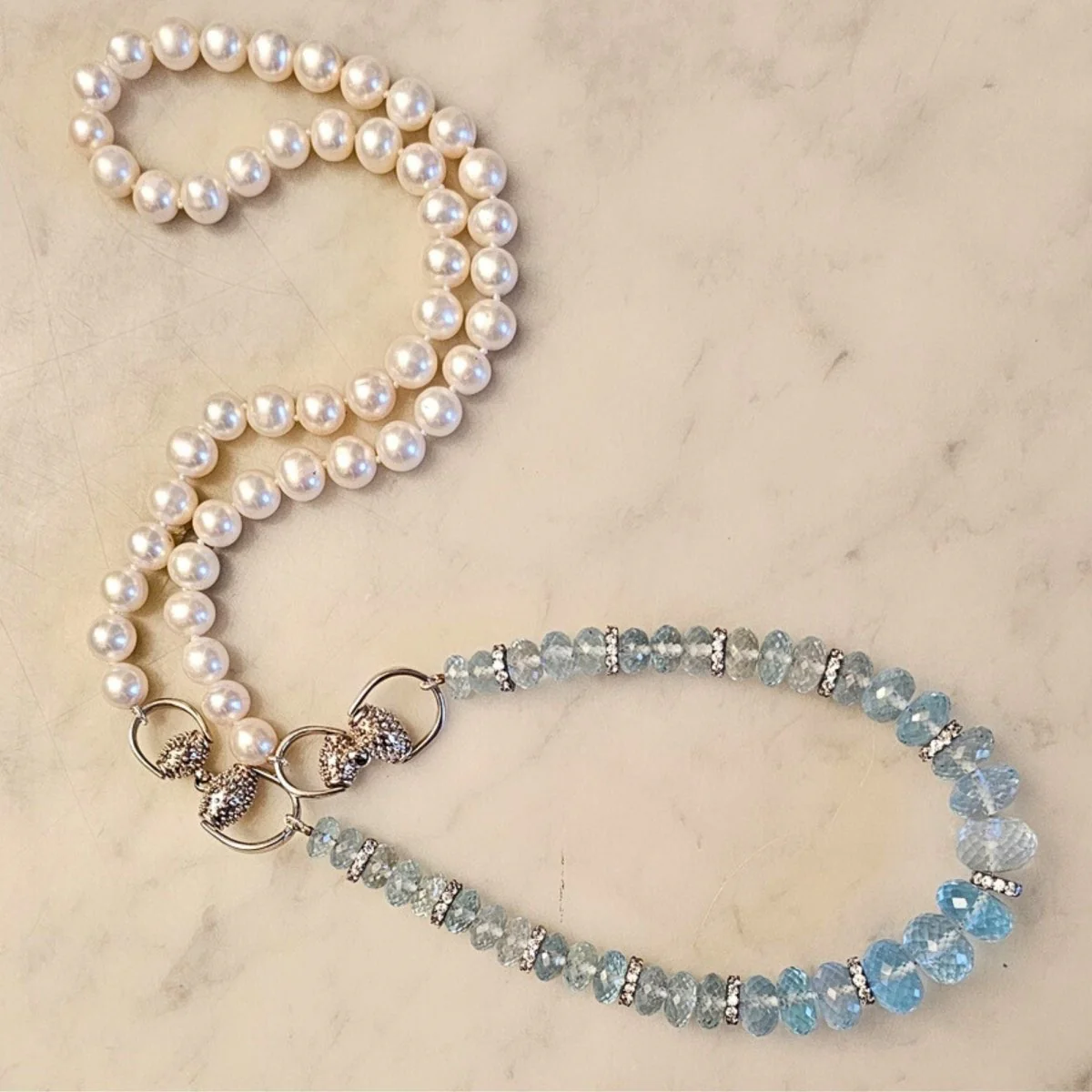 Collier Sautoir en argent, perles et topazes - Image 7