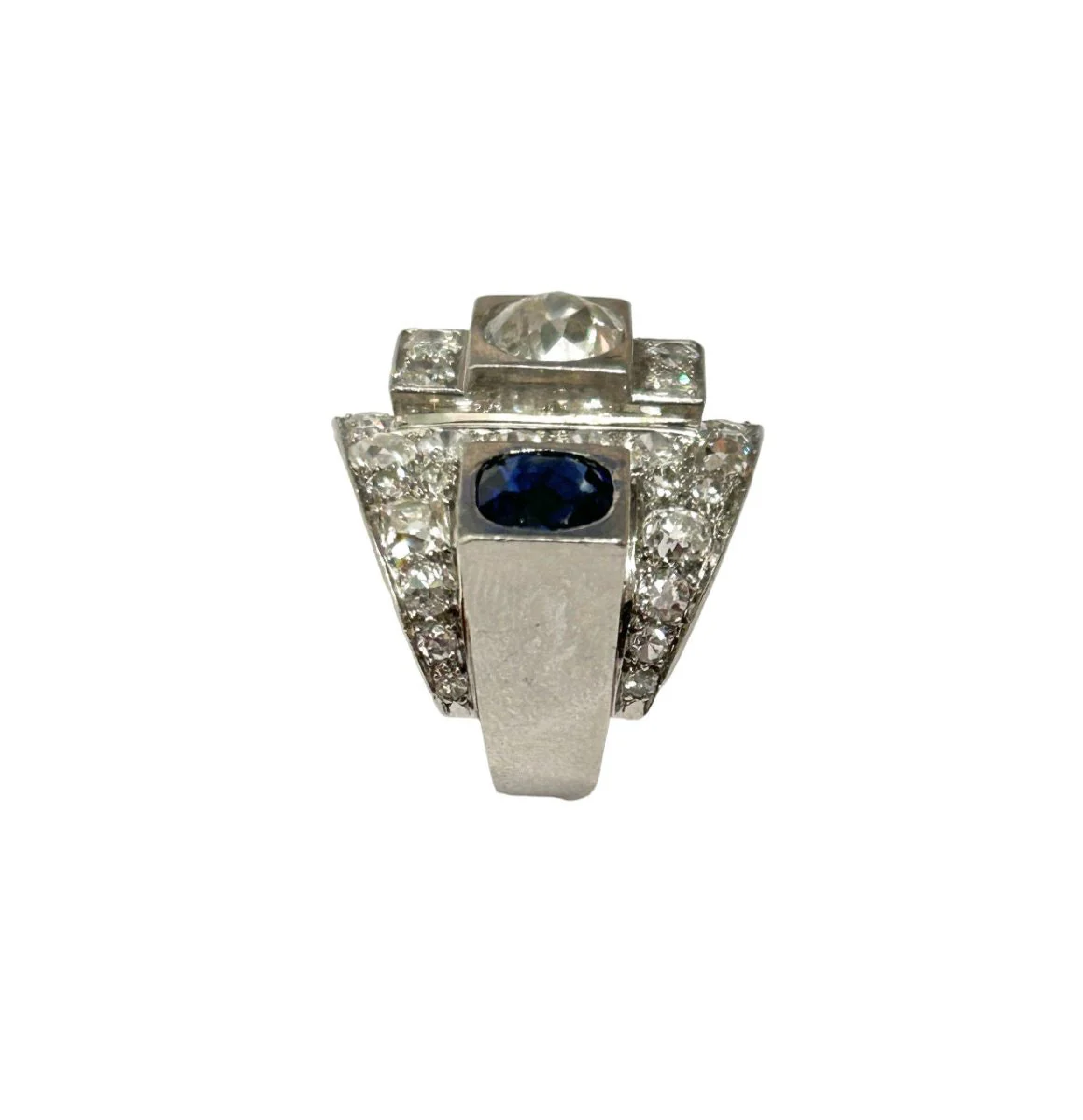 Bague Art Déco en platine, diamants et saphir - Image 7