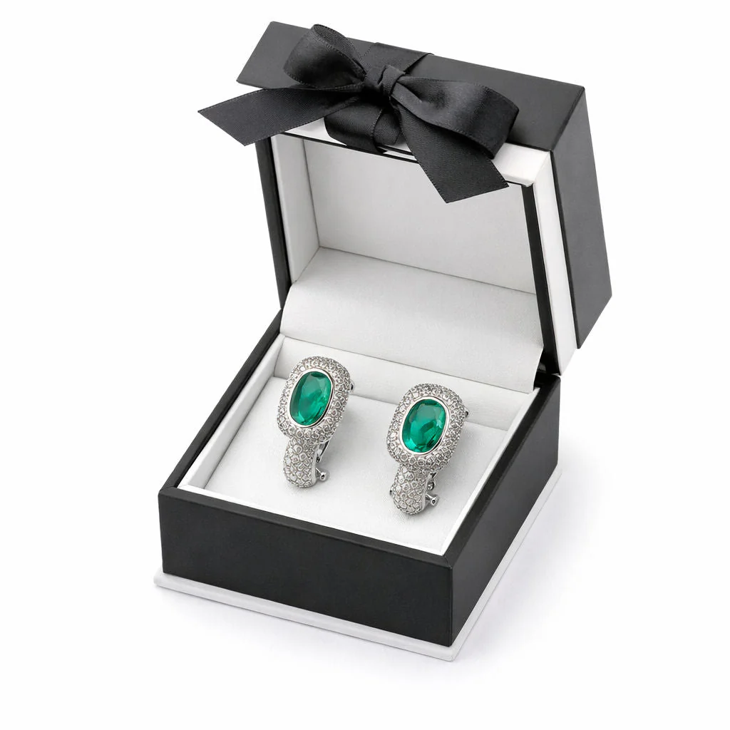 PENDIENTES EN ORO BLANCO CON ESMERALDAS OVALES Y DIAMANTES - Image 5